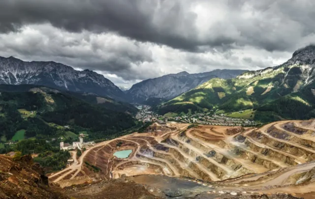 View of a mine set within a hillside.